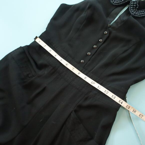 Anthropologie x Elevenses Black Beaded Sleeveless Twee Wide Leg Jumpsuit Size 6 - Picture 8 of 12